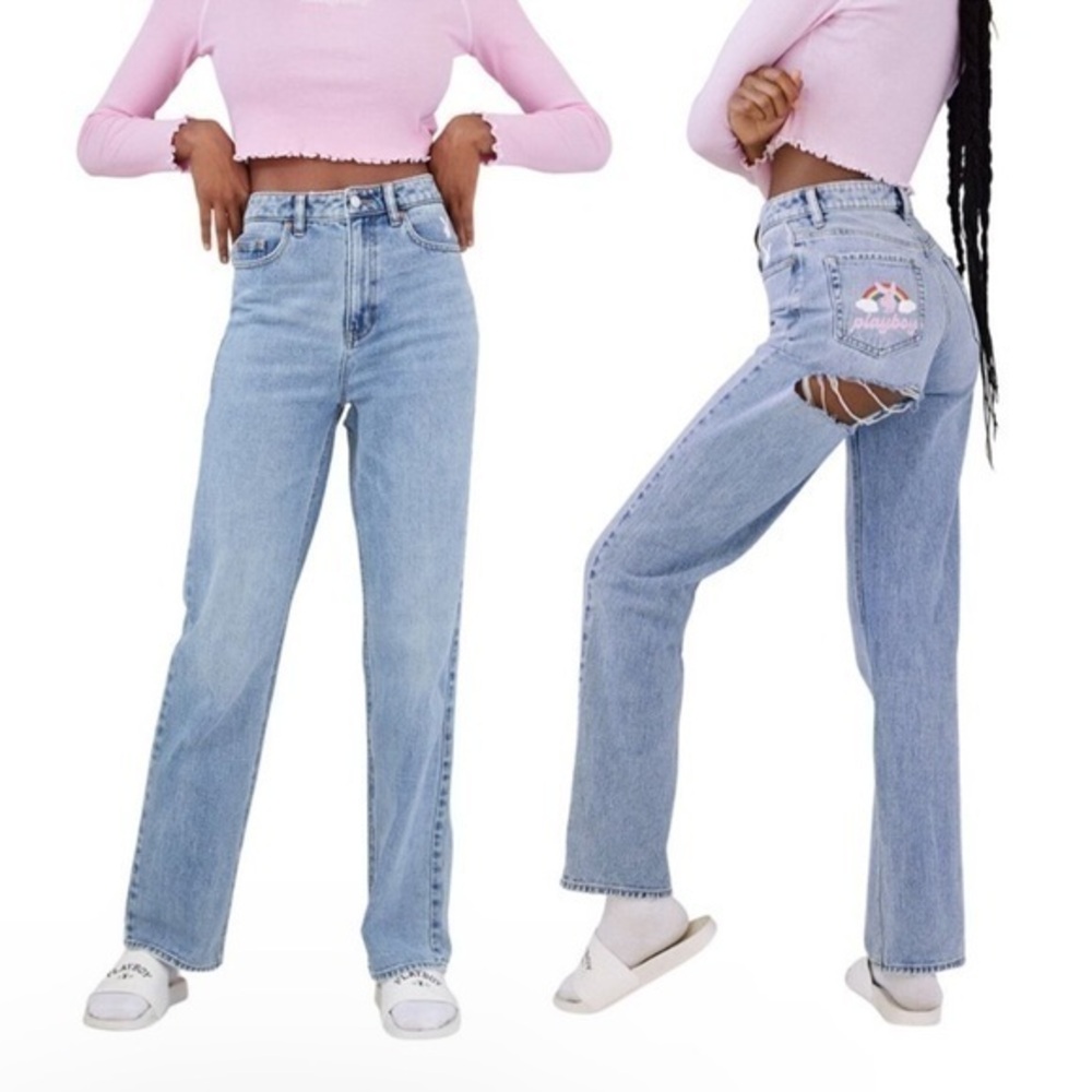 PLAYBOY by Pacsun Slash 90's Boyfriend High Rise Straight Leg Jeans Blue Size 26